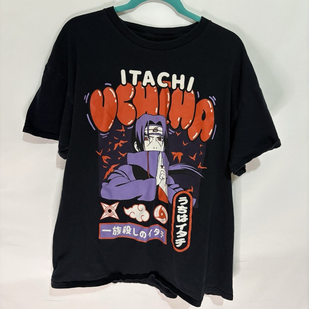 Naruto Shippuden Itachi Uchiha Vintage Men Black Graphic Tee Ripple Junction XL